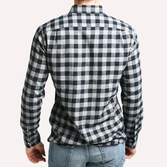 Bonobos Slim Fit Long Check Flannel Button-up Shirt In Atlas Check - Navy Beats - Picture 7 of 10